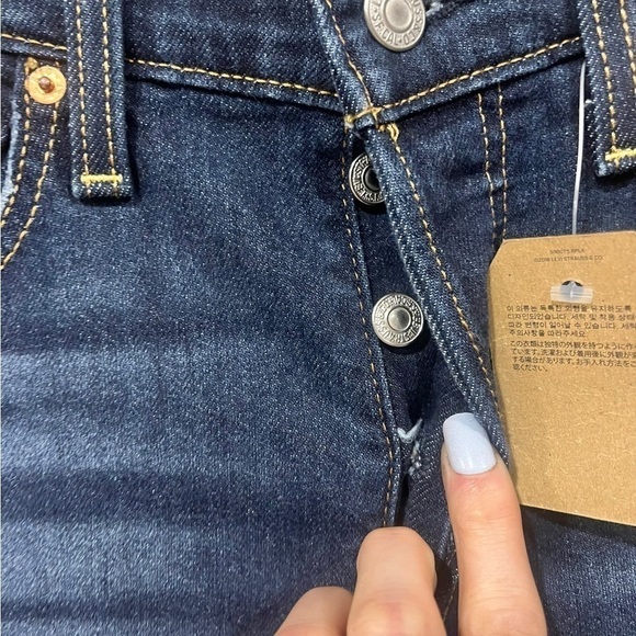 NWT Levis Ribcage Straight Ankle Jeans Distressed Dark Wash High Rise Size 25x27 - Picture 5 of 8